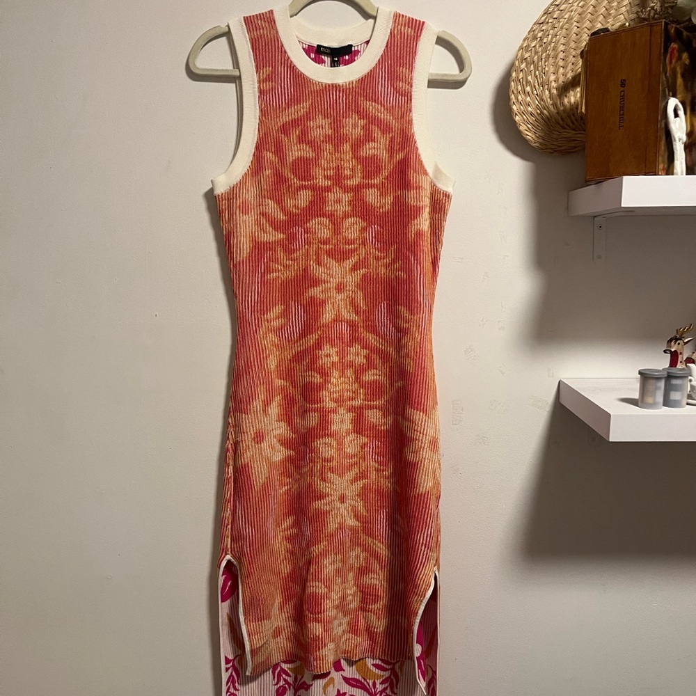 Maje Floral Pink Rib-Knit Reversible Sleeveless Dress